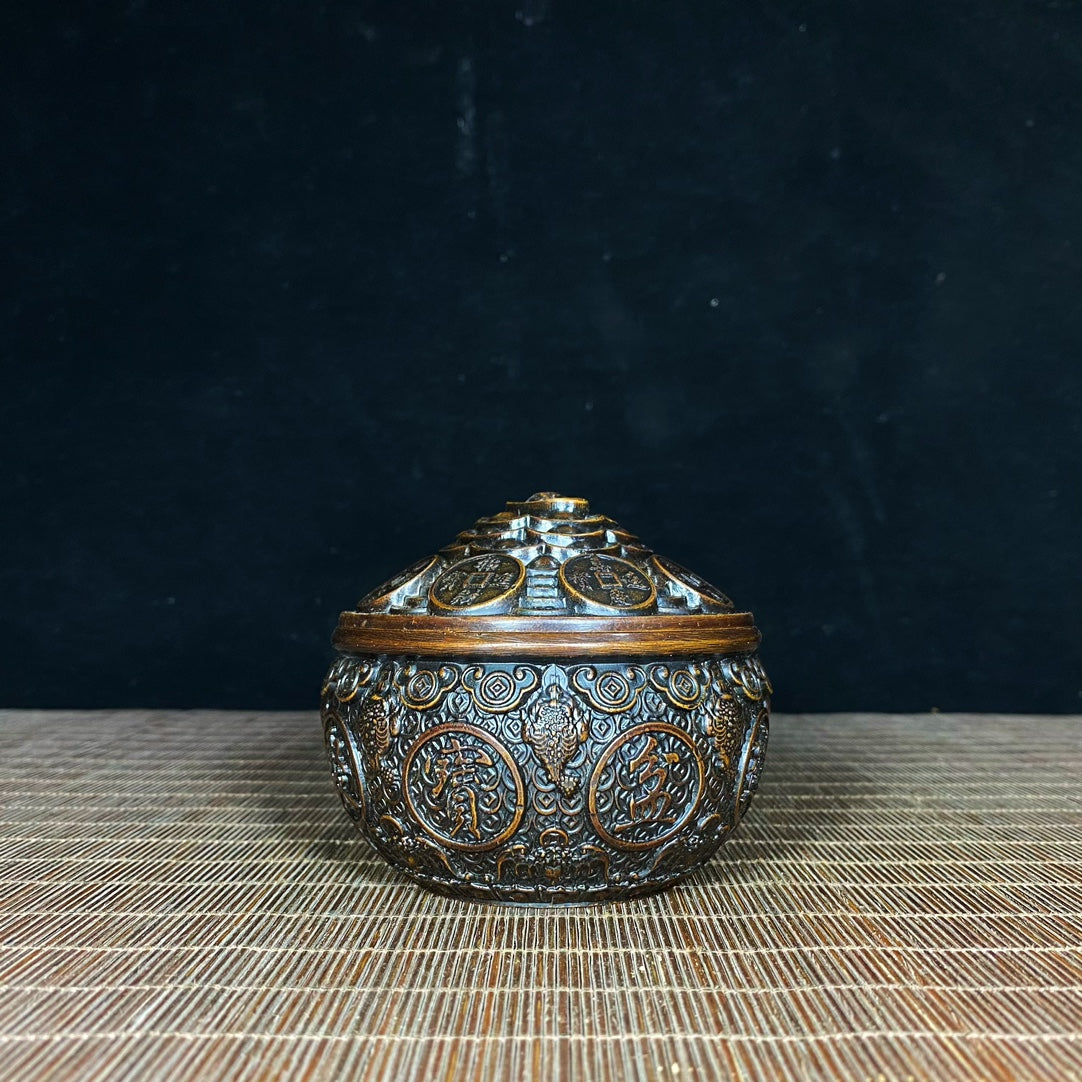 Antique Exquisite Copper Relief Five-Emperor Coins Treasure Bowl - A Masterpiece for Collectors and Elegant Decor