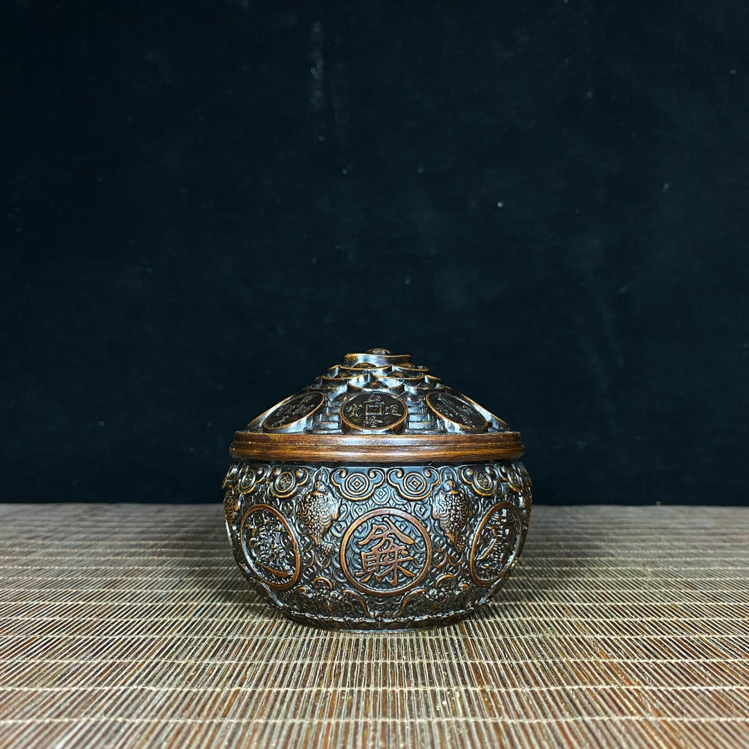 Antique Exquisite Copper Relief Five-Emperor Coins Treasure Bowl - A Masterpiece for Collectors and Elegant Decor