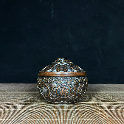 Antique Exquisite Copper Relief Five-Emperor Coins Treasure Bowl - A Masterpiece for Collectors and Elegant Decor