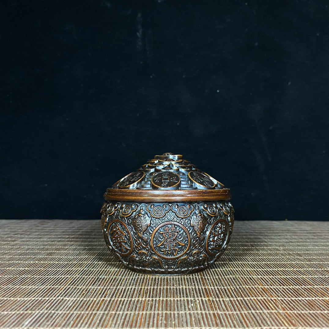 Antique Exquisite Copper Relief Five-Emperor Coins Treasure Bowl - A Masterpiece for Collectors and Elegant Decor