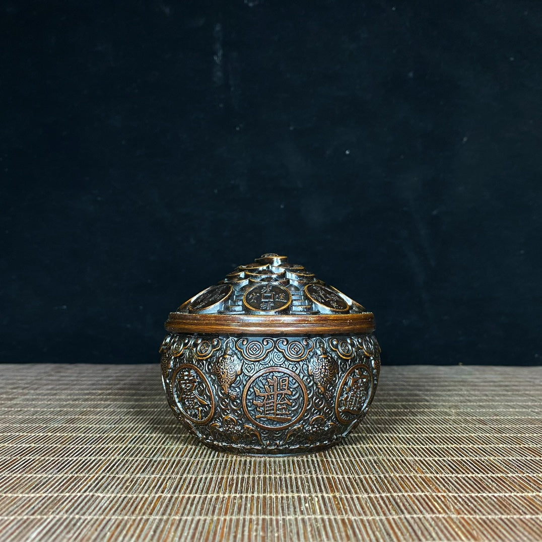 Antique Exquisite Copper Relief Five-Emperor Coins Treasure Bowl - A Masterpiece for Collectors and Elegant Decor