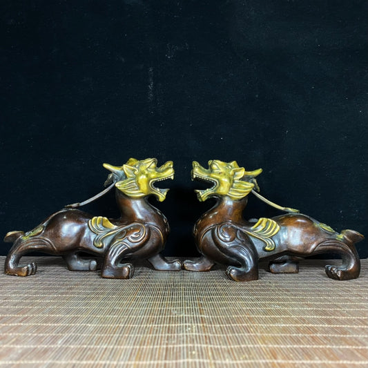 Exquisite Antique Gilded Bronze Pixiu Pair - Handcrafted Masterpiece