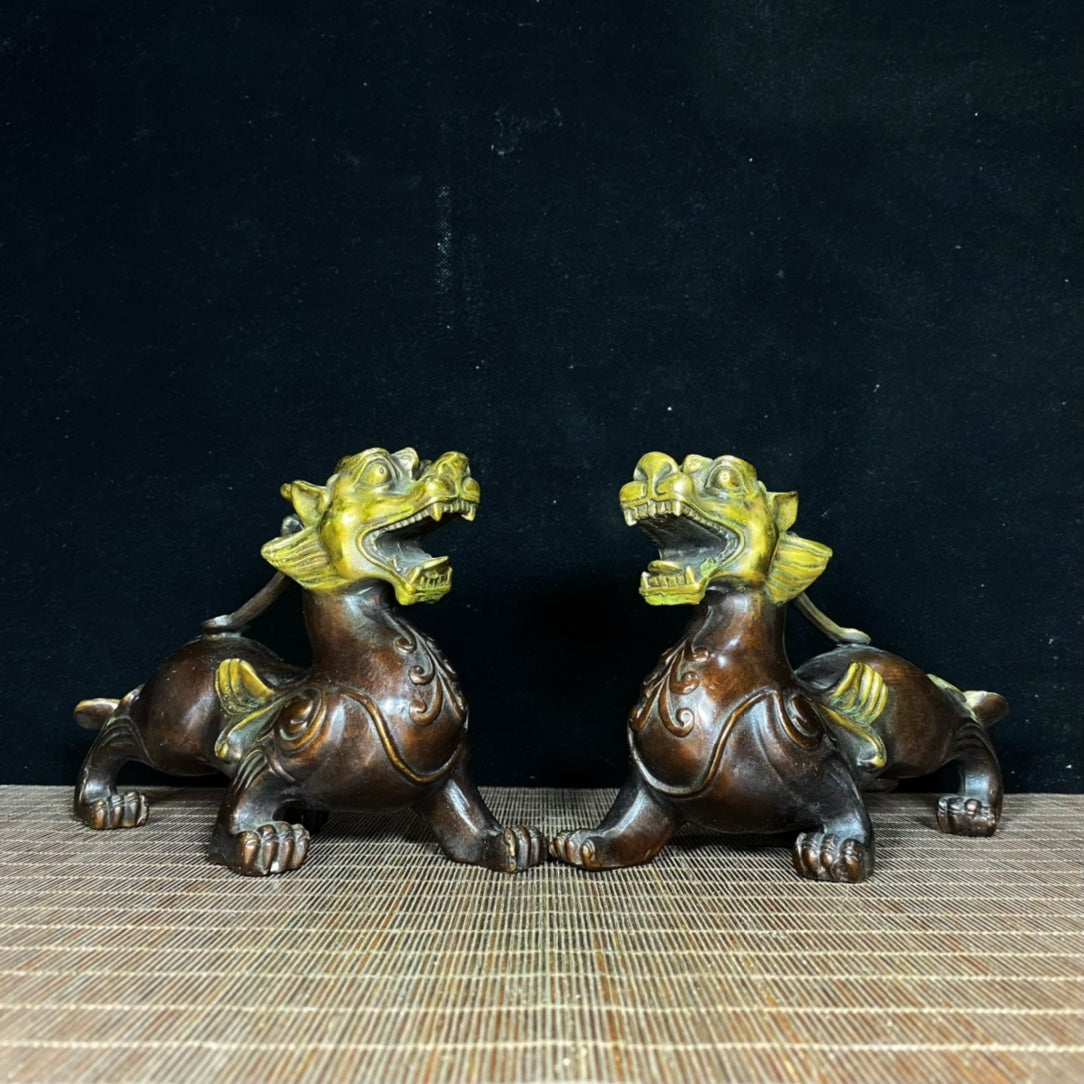 Exquisite Antique Gilded Bronze Pixiu Pair - Handcrafted Masterpiece