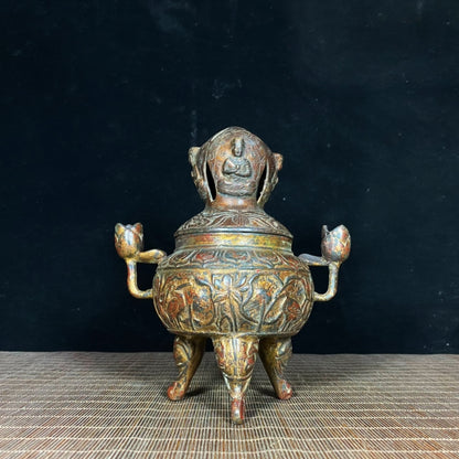 Exquisite Antique Lotus Crane Incense Burner - Handcrafted Cultural Masterpiece