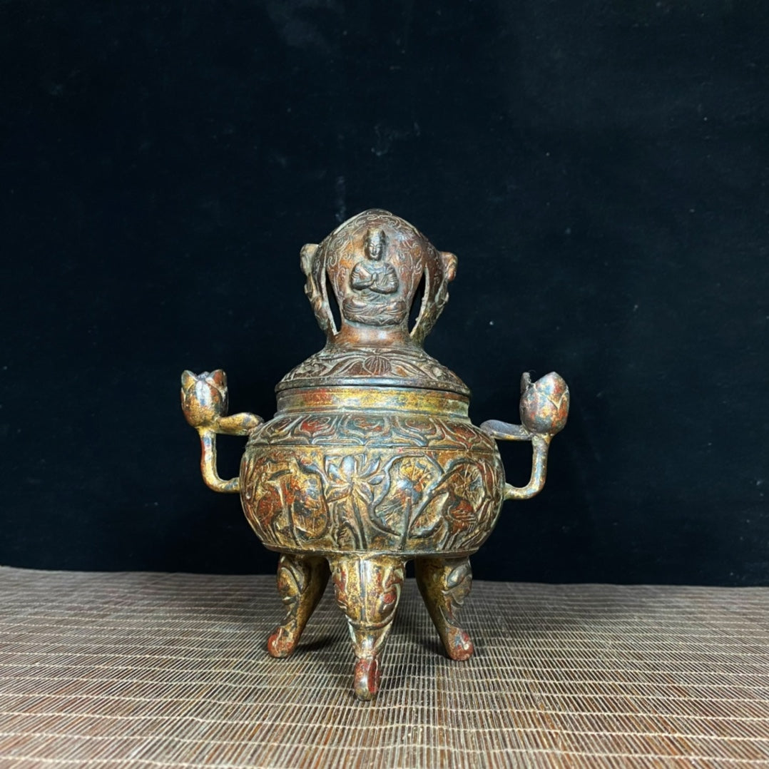 Exquisite Antique Lotus Crane Incense Burner - Handcrafted Cultural Masterpiece