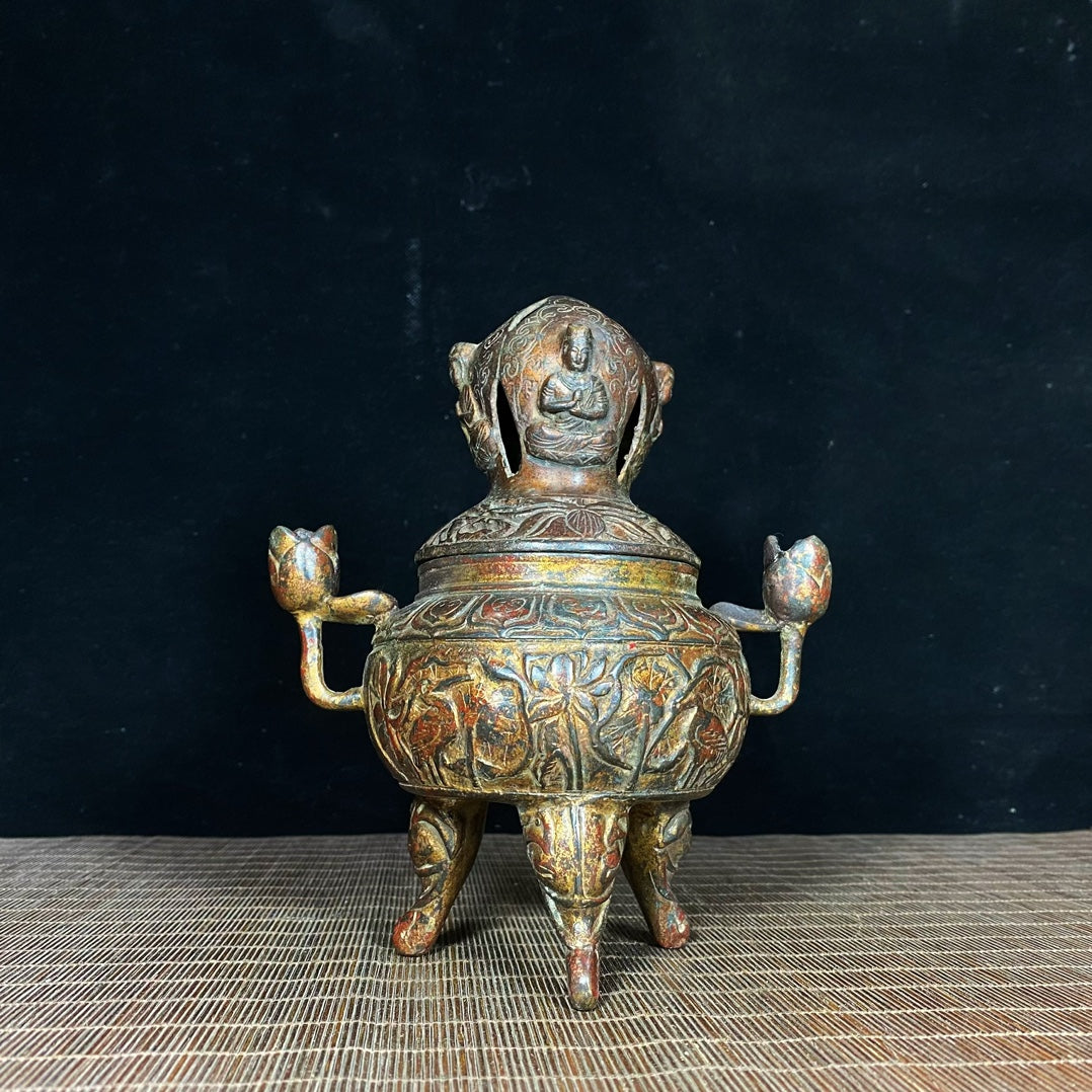 Exquisite Antique Lotus Crane Incense Burner - Handcrafted Cultural Masterpiece