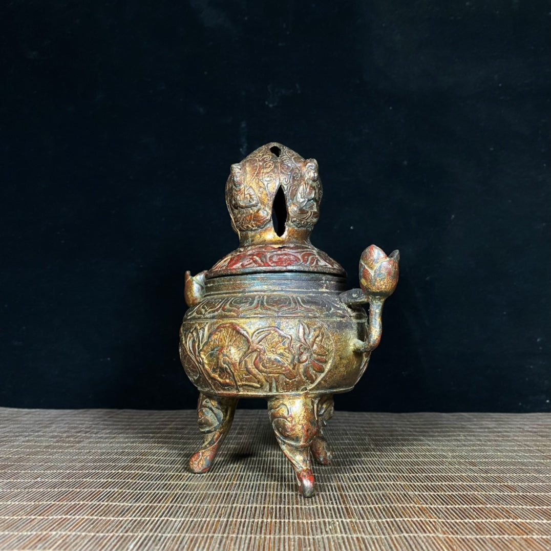 Exquisite Antique Lotus Crane Incense Burner - Handcrafted Cultural Masterpiece