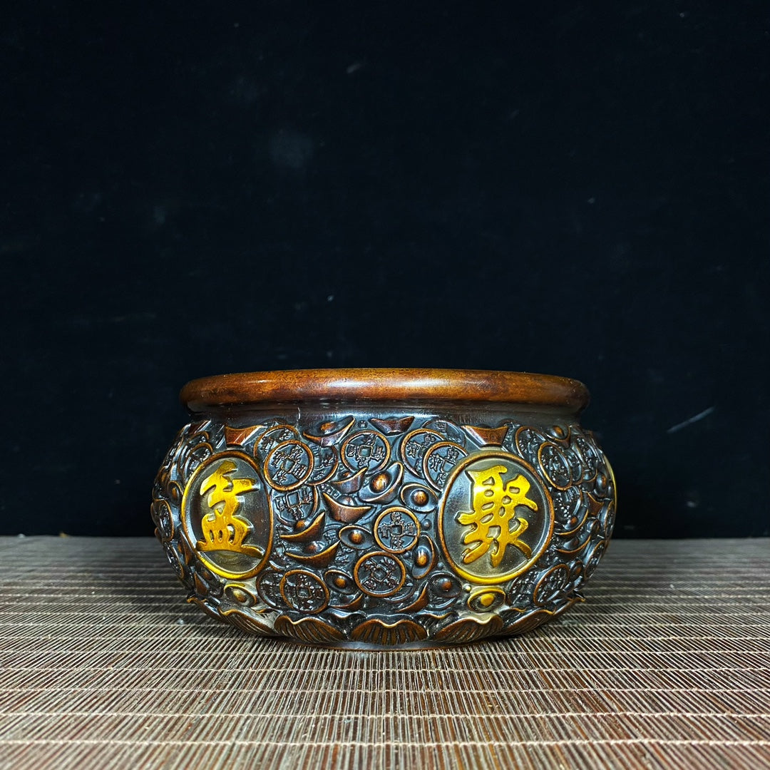 Antique Copper Gilded Qianlong Coin Treasure Bowl