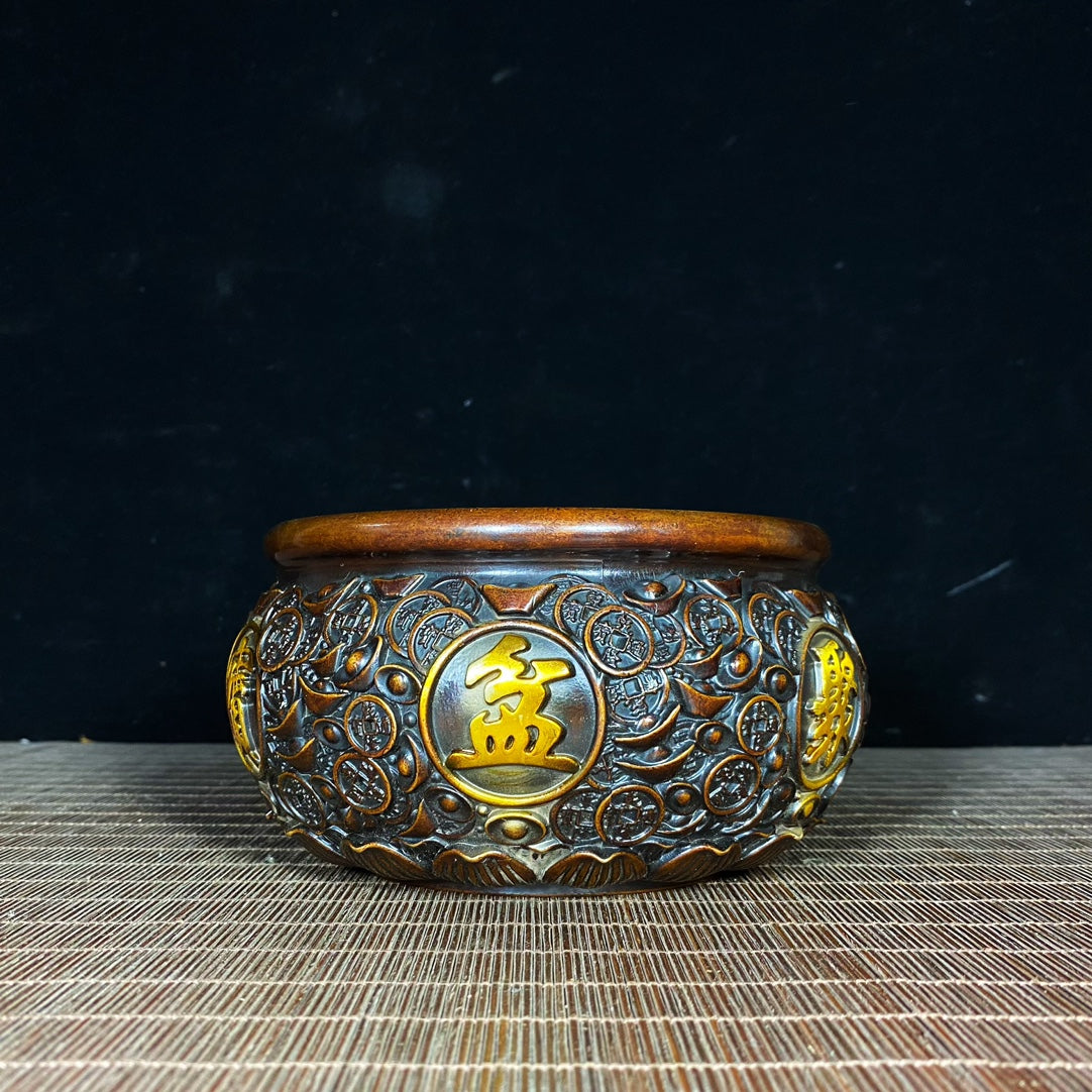 Antique Copper Gilded Qianlong Coin Treasure Bowl