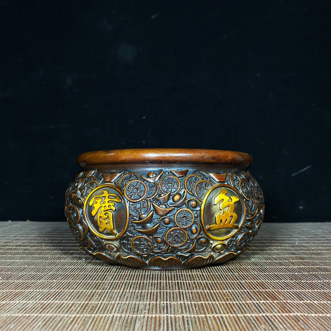 Antique Copper Gilded Qianlong Coin Treasure Bowl