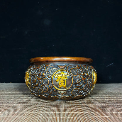 Antique Copper Gilded Qianlong Coin Treasure Bowl