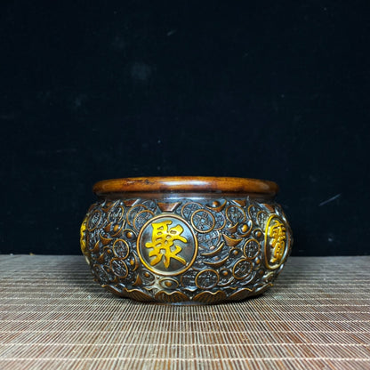 Antique Copper Gilded Qianlong Coin Treasure Bowl