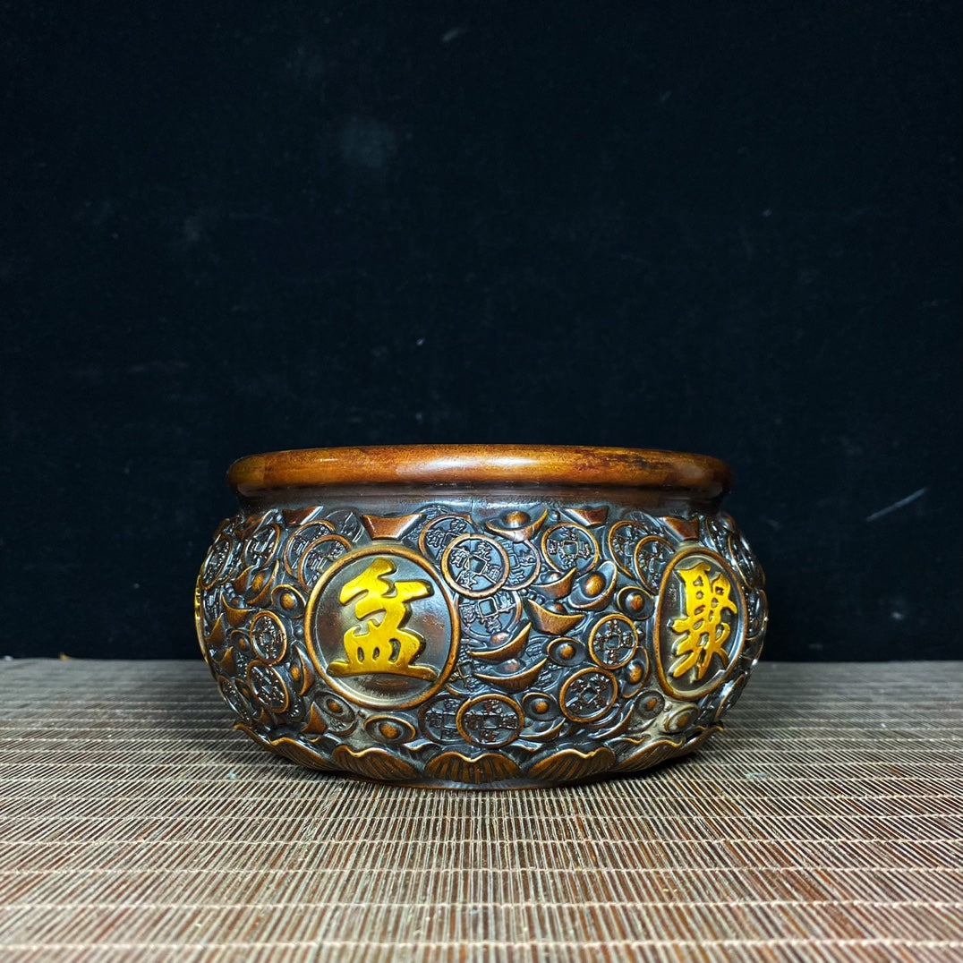 Antique Copper Gilded Qianlong Coin Treasure Bowl