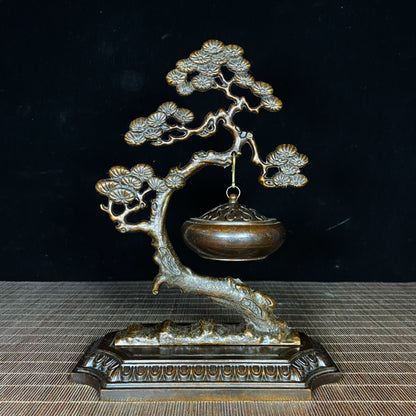 Antique Pure Copper Pine Tree Incense Burner - Rare Handcrafted Masterpiece