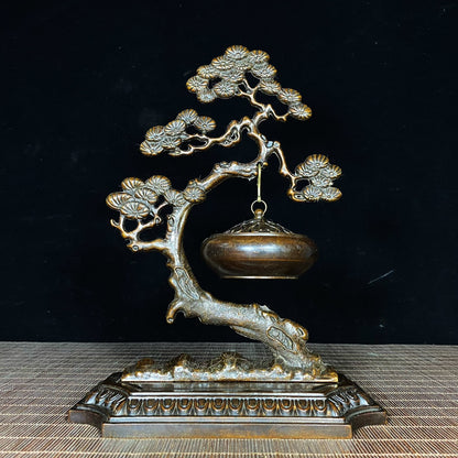 Antique Pure Copper Pine Tree Incense Burner - Rare Handcrafted Masterpiece