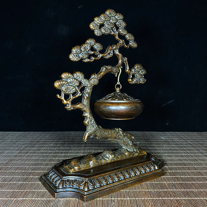 Antique Pure Copper Pine Tree Incense Burner - Rare Handcrafted Masterpiece