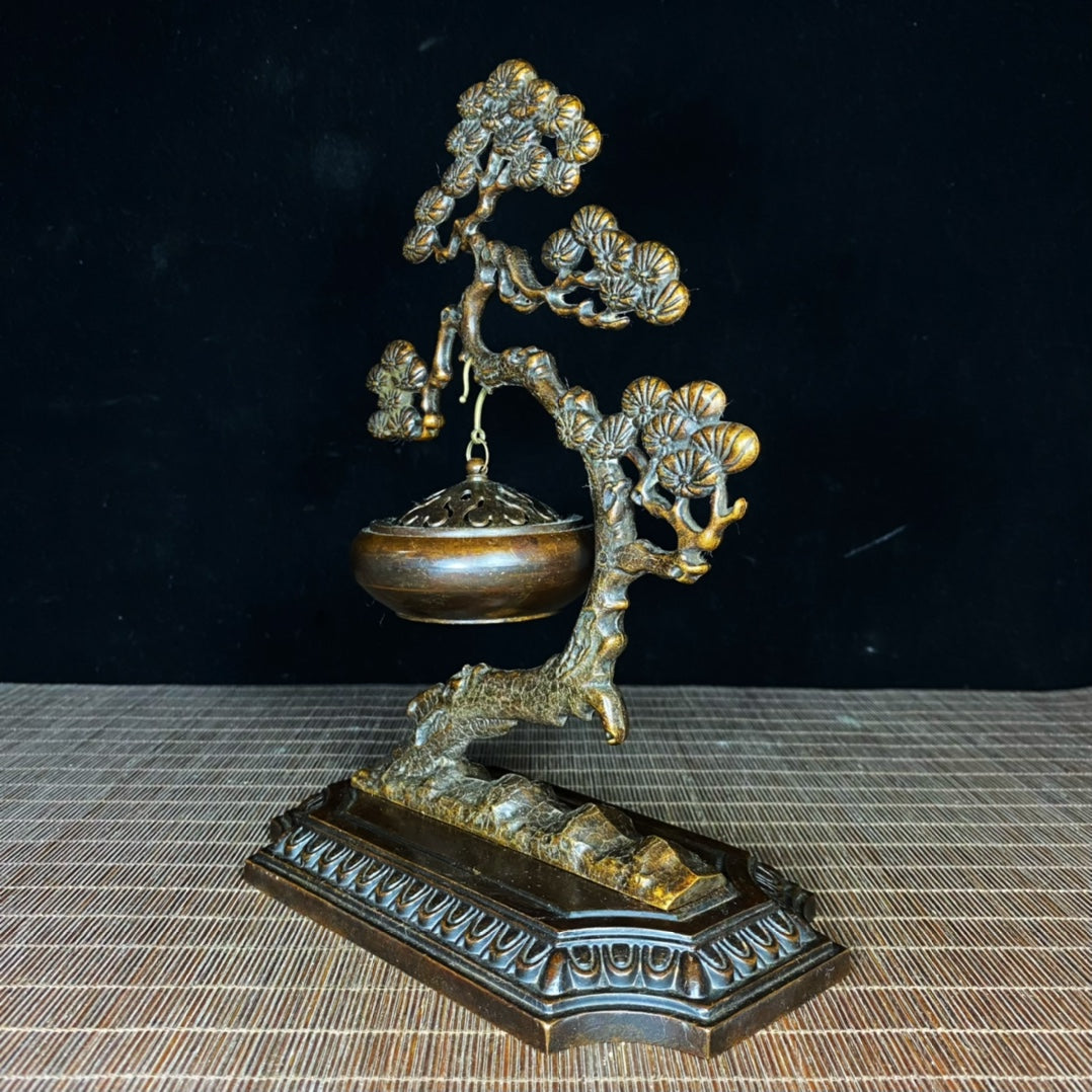 Antique Pure Copper Pine Tree Incense Burner - Rare Handcrafted Masterpiece