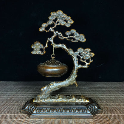 Antique Pure Copper Pine Tree Incense Burner - Rare Handcrafted Masterpiece