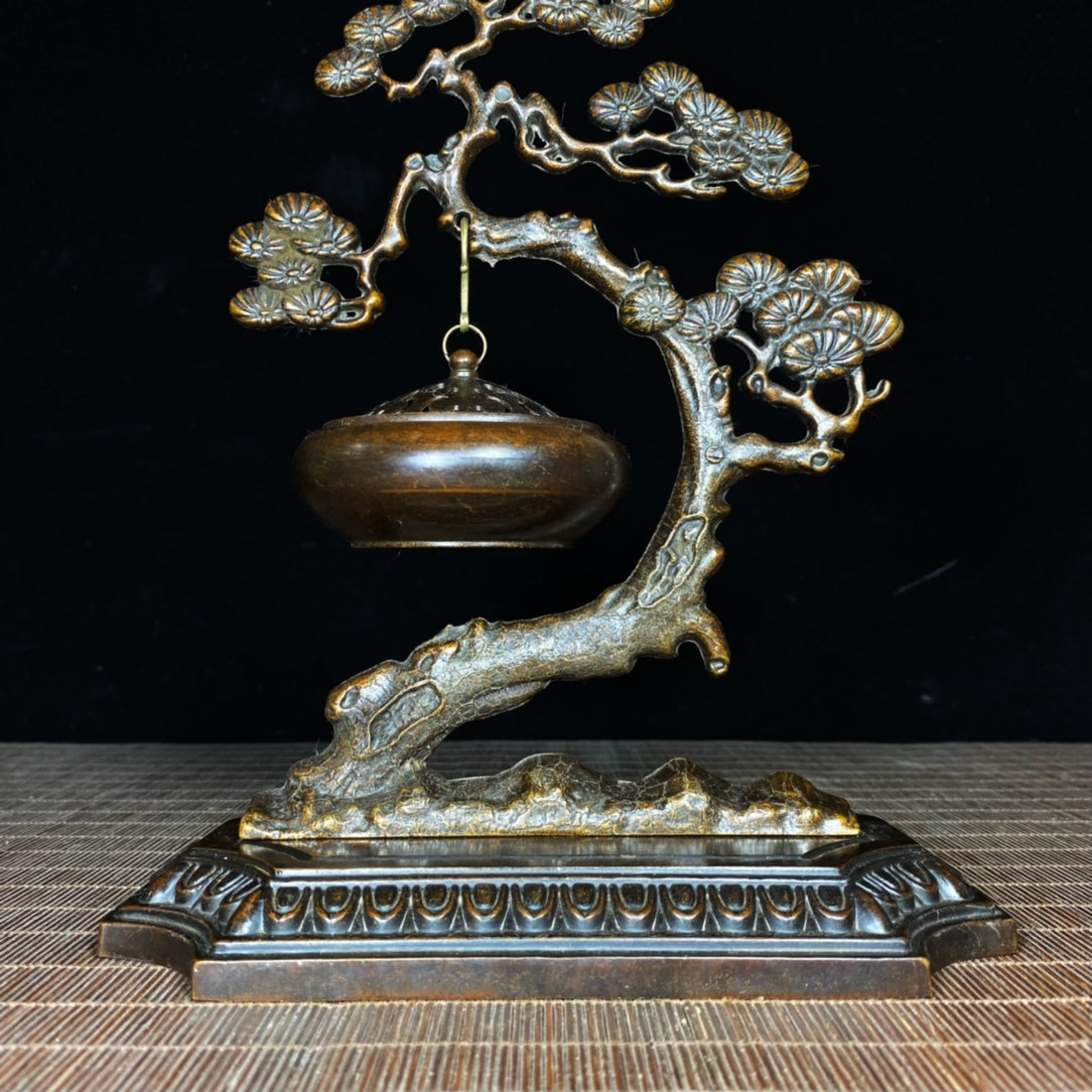 Antique Pure Copper Pine Tree Incense Burner - Rare Handcrafted Masterpiece