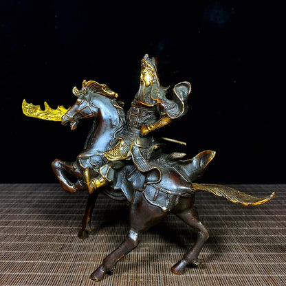 Pure Copper Gilded Guan Yu on War Horse Statue - Perfect Blend of Antique Collection and Exquisite Decor