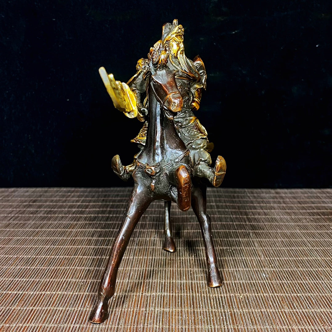 Pure Copper Gilded Guan Yu on War Horse Statue - Perfect Blend of Antique Collection and Exquisite Decor