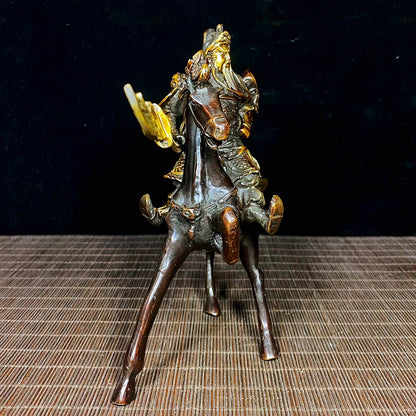 Pure Copper Gilded Guan Yu on War Horse Statue - Perfect Blend of Antique Collection and Exquisite Decor