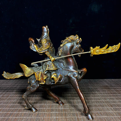 Pure Copper Gilded Guan Yu on War Horse Statue - Perfect Blend of Antique Collection and Exquisite Decor