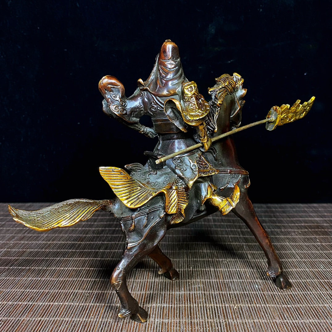 Pure Copper Gilded Guan Yu on War Horse Statue - Perfect Blend of Antique Collection and Exquisite Decor