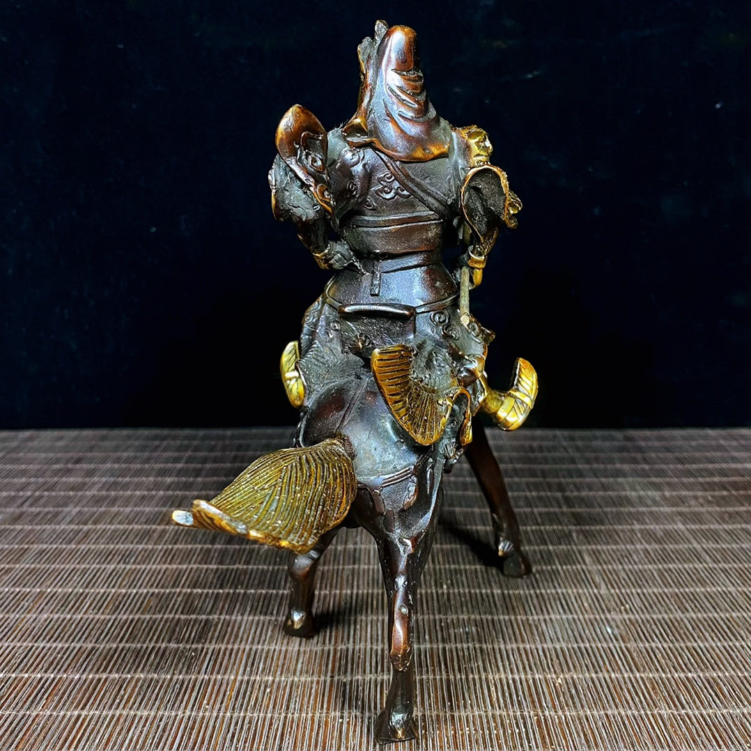 Pure Copper Gilded Guan Yu on War Horse Statue - Perfect Blend of Antique Collection and Exquisite Decor