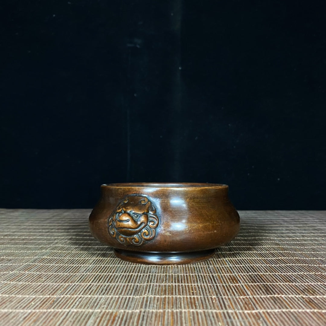 Large Pure Copper Lion Ear Incense Burner - Handcrafted Antique with Historical Significance