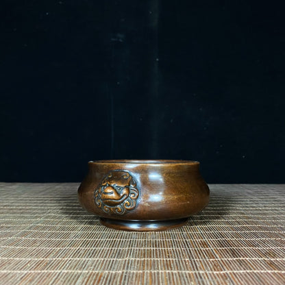 Large Pure Copper Lion Ear Incense Burner - Handcrafted Antique with Historical Significance