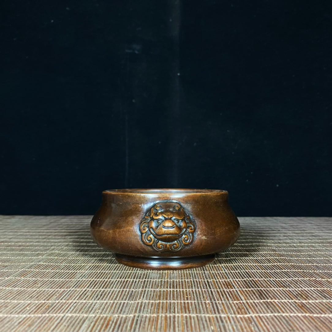 Large Pure Copper Lion Ear Incense Burner - Handcrafted Antique with Historical Significance