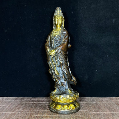 Pure Copper Gilded Lotus Stand Guanyin - Exquisite Craftsmanship and Cultural Heritage Antique Art Piece