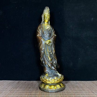 Pure Copper Gilded Lotus Stand Guanyin - Exquisite Craftsmanship and Cultural Heritage Antique Art Piece