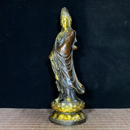 Pure Copper Gilded Lotus Stand Guanyin - Exquisite Craftsmanship and Cultural Heritage Antique Art Piece