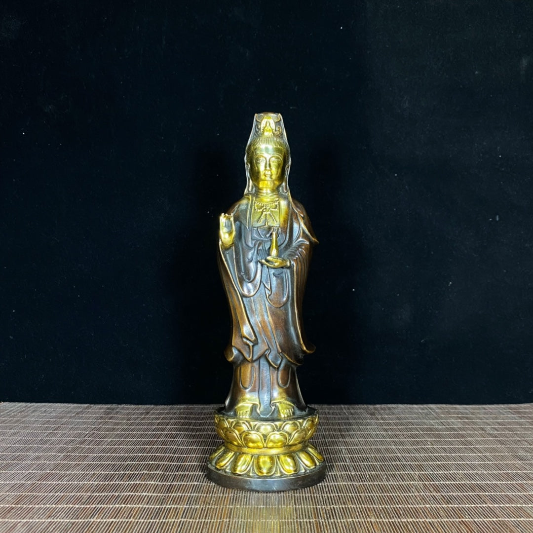 Antique Gilded Bronze Standing Guanyin Statue – Handcrafted Masterpiece