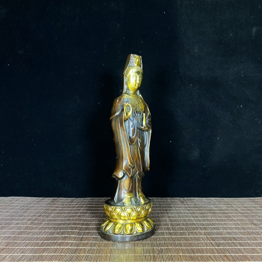 Antique Gilded Bronze Standing Guanyin Statue – Handcrafted Masterpiece