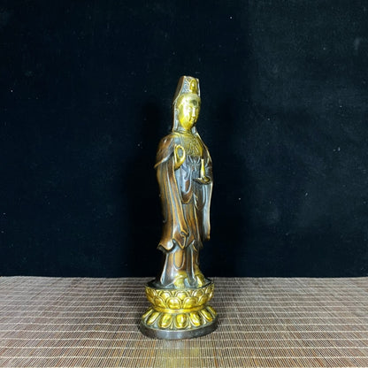 Antique Gilded Bronze Standing Guanyin Statue – Handcrafted Masterpiece