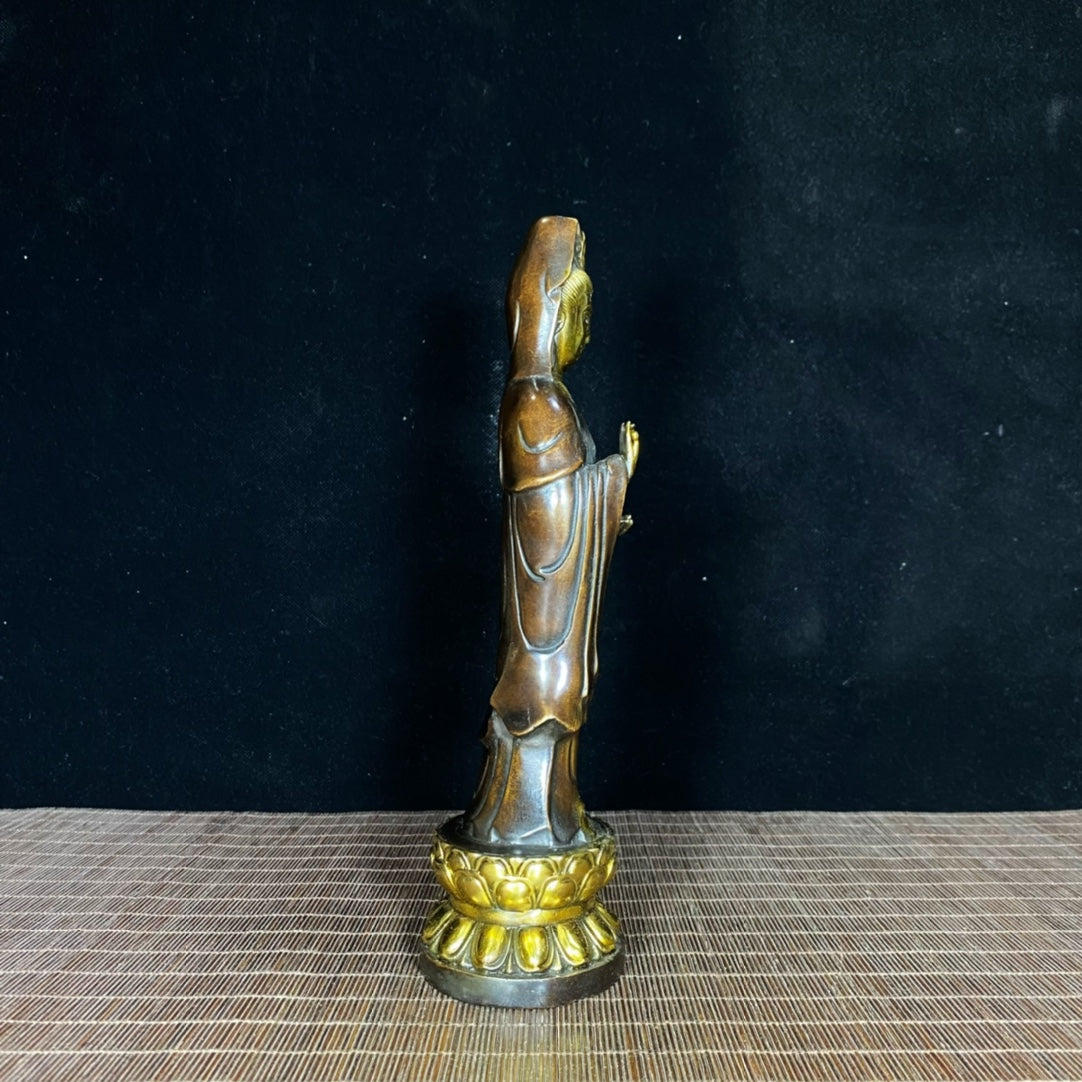 Antique Gilded Bronze Standing Guanyin Statue – Handcrafted Masterpiece