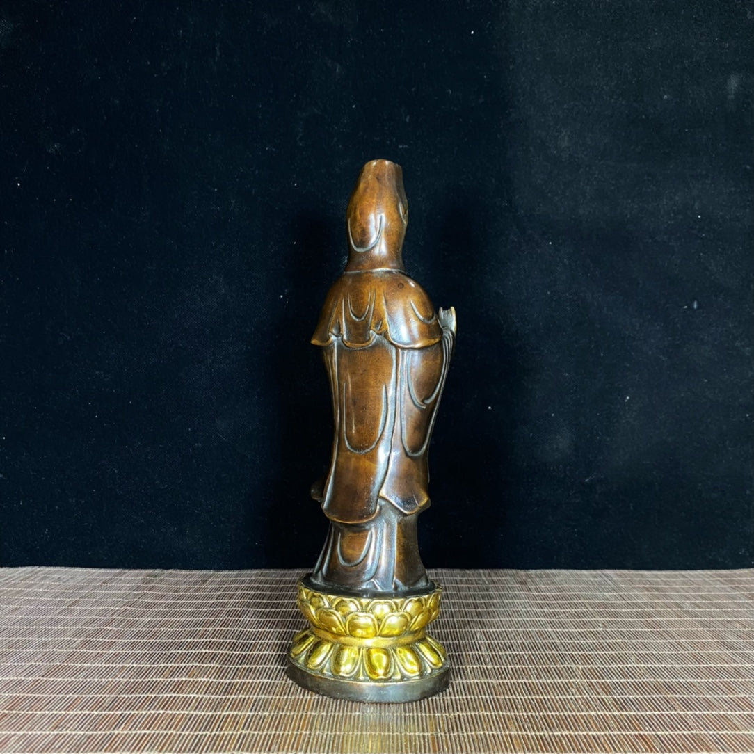 Antique Gilded Bronze Standing Guanyin Statue – Handcrafted Masterpiece