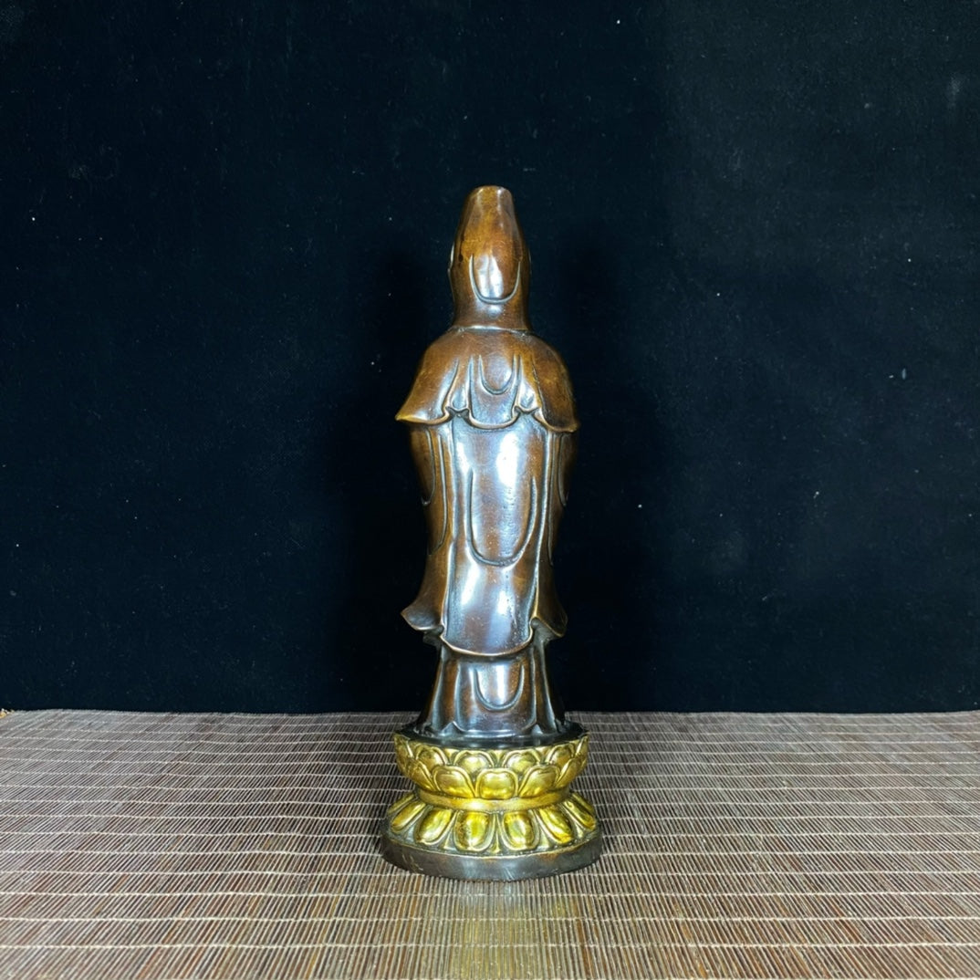 Antique Gilded Bronze Standing Guanyin Statue – Handcrafted Masterpiece