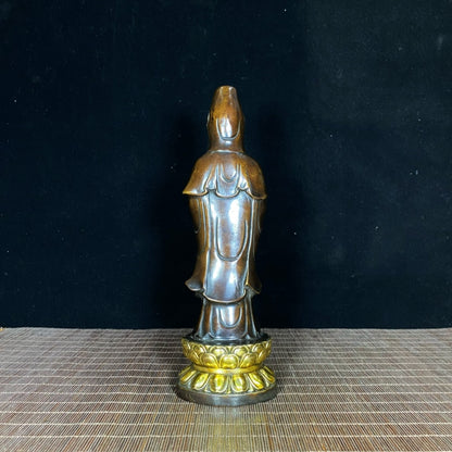 Antique Gilded Bronze Standing Guanyin Statue – Handcrafted Masterpiece