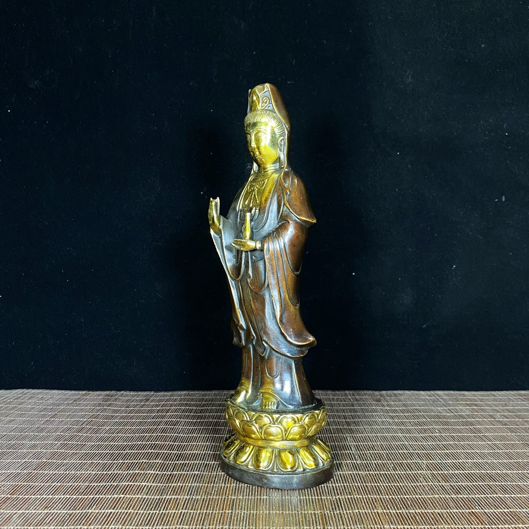 Antique Gilded Bronze Standing Guanyin Statue – Handcrafted Masterpiece