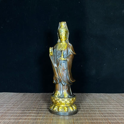 Antique Gilded Bronze Standing Guanyin Statue – Handcrafted Masterpiece