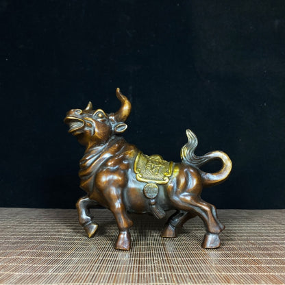 Antique Handcrafted Gilded Copper Bull Statue - Exquisite Artistry & Cultural Heritage