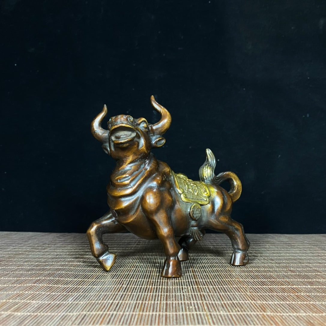 Antique Handcrafted Gilded Copper Bull Statue - Exquisite Artistry & Cultural Heritage