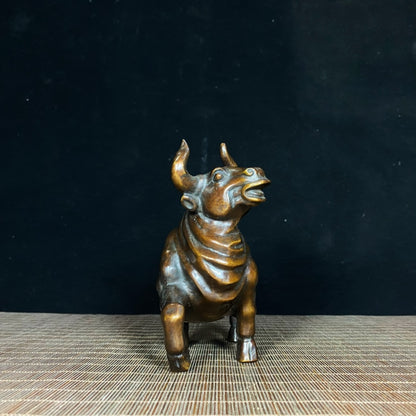 Antique Handcrafted Gilded Copper Bull Statue - Exquisite Artistry & Cultural Heritage