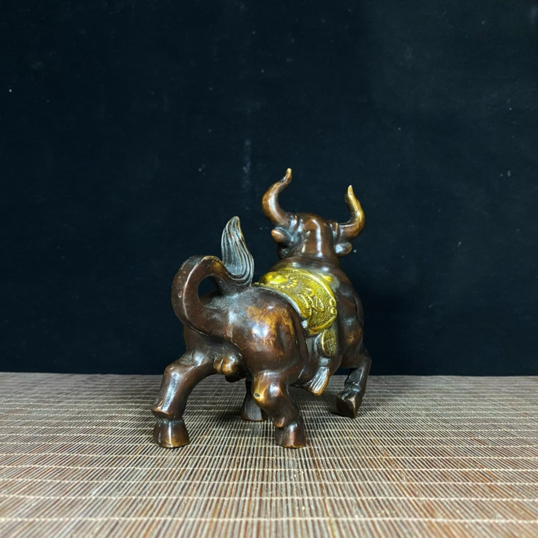 Antique Handcrafted Gilded Copper Bull Statue - Exquisite Artistry & Cultural Heritage