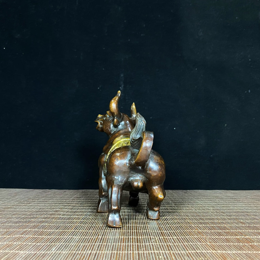 Antique Handcrafted Gilded Copper Bull Statue - Exquisite Artistry & Cultural Heritage