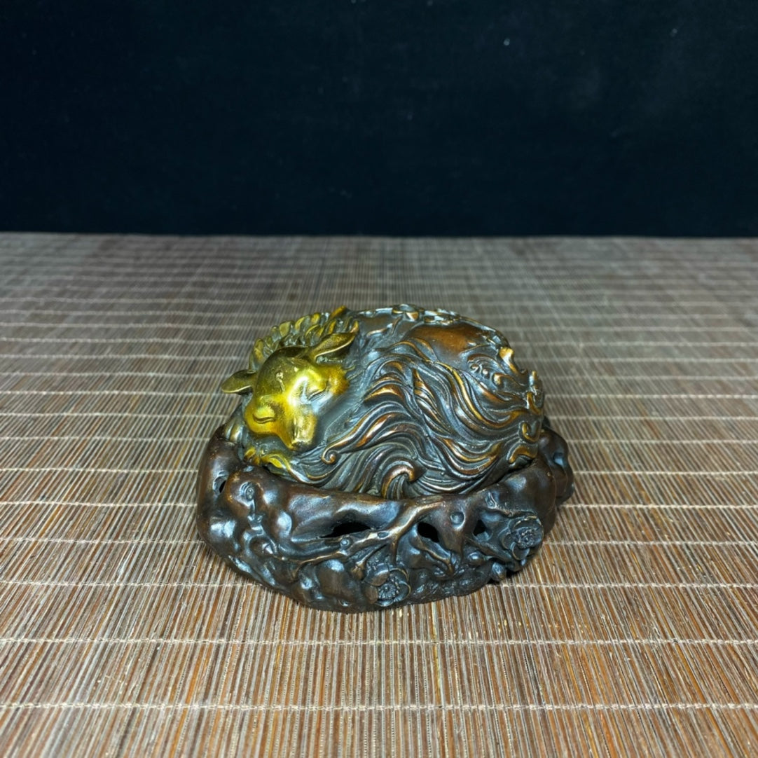 Exquisite Handcrafted Nine-Tailed Fox Copper Incense Burner / Ink Box